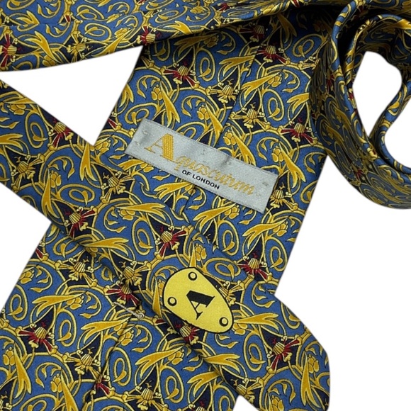 AQUASCUTUM Blue/Gold Baroque Silk LUXURY Tie HANDMADE USA - Picture 4 of 5